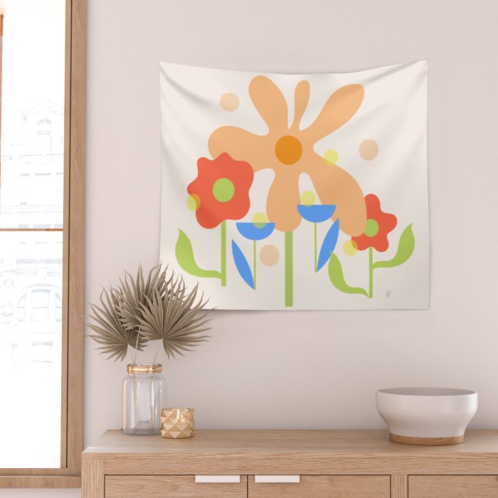Abstract flowers composition in pink and blue Wall Tapestry Gallery Image 2