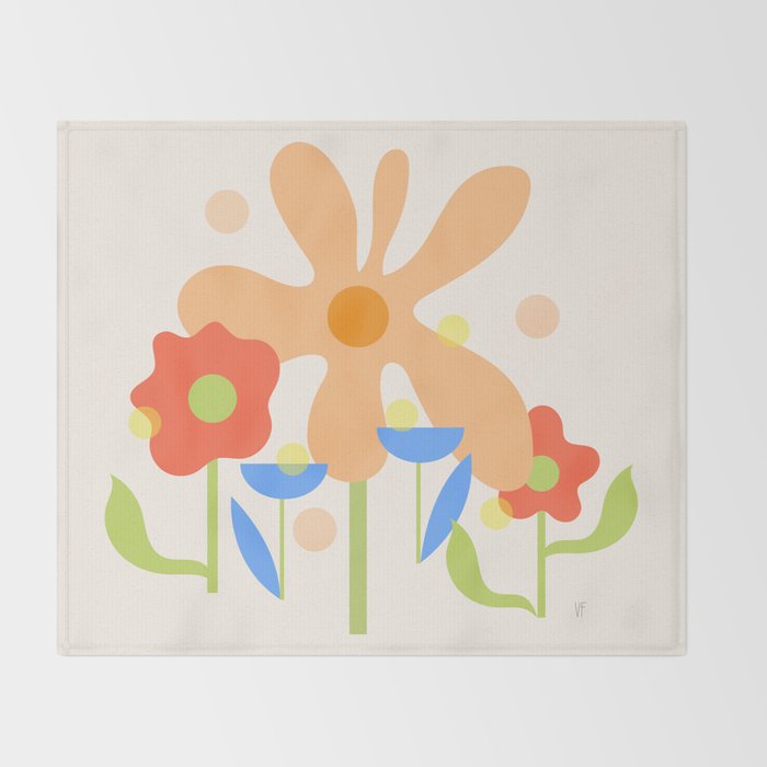 Abstract flowers composition in pink and blue Throw Blanket Gallery Image 2