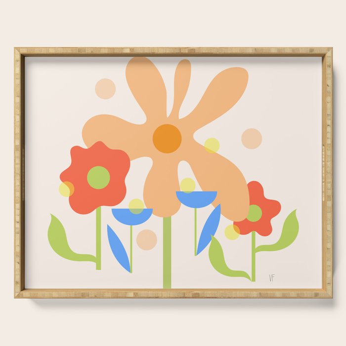 Abstract flowers composition in pink and blue Serving Tray Gallery Image 1