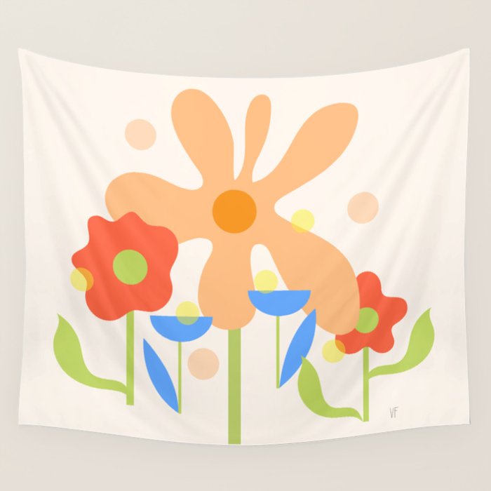 Abstract flowers composition in pink and blue Wall Tapestry Gallery Image 4