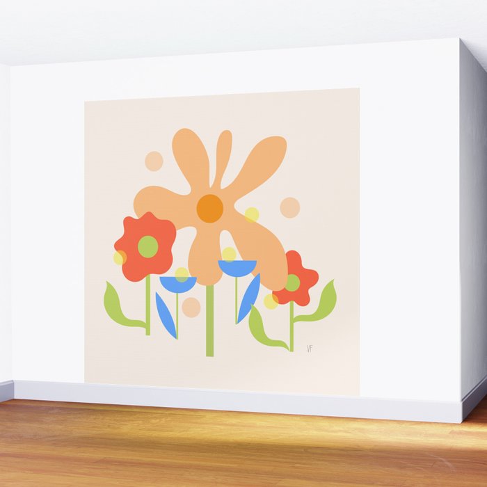 Abstract flowers composition in pink and blue Wall Mural Gallery Image 2