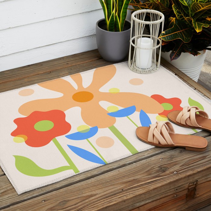 Abstract flowers composition in pink and blue Outdoor Rug Gallery Image 2