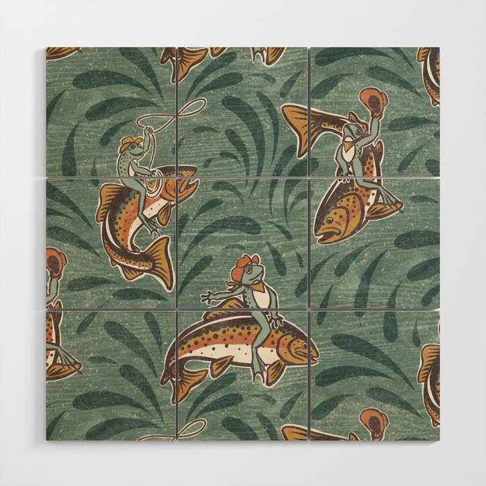Rodeo Frogs - Green Wood Wall Art Gallery Image 1
