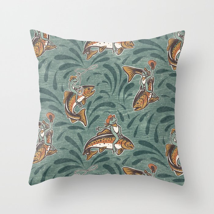 Rodeo Frogs - Green Throw Pillow Gallery Image 1