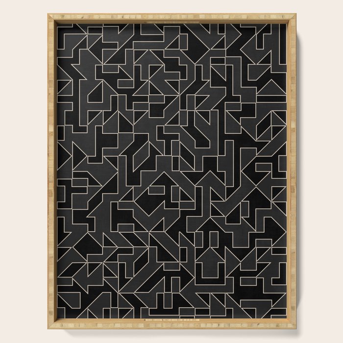 Black and White Geometric Abstract Artwork Serving Tray Gallery Image 1