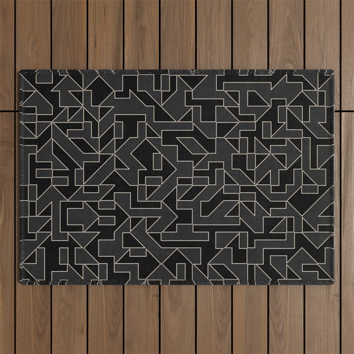 Black and White Geometric Abstract Artwork Outdoor Rug Gallery Image 1