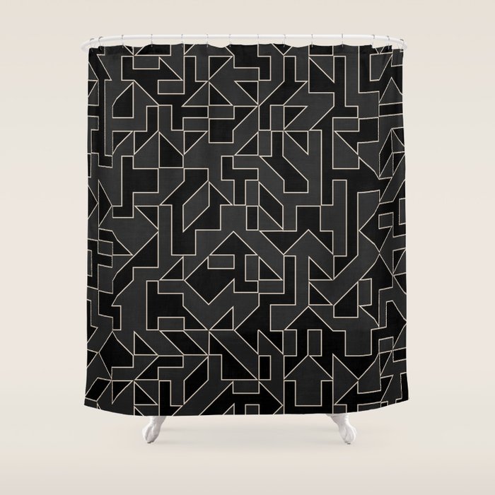 Black and White Geometric Abstract Artwork Shower Curtain Gallery Image 1