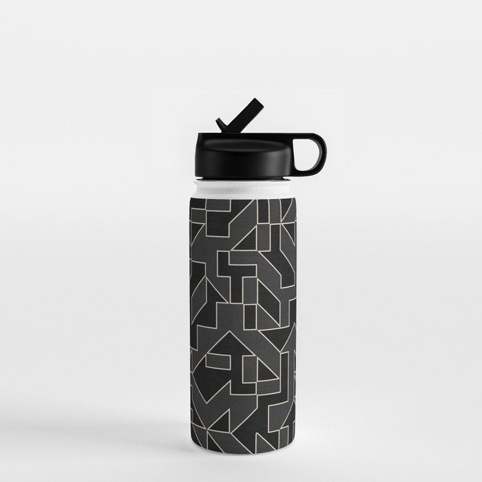 Black and White Geometric Abstract Artwork Water Bottle Gallery Image 1