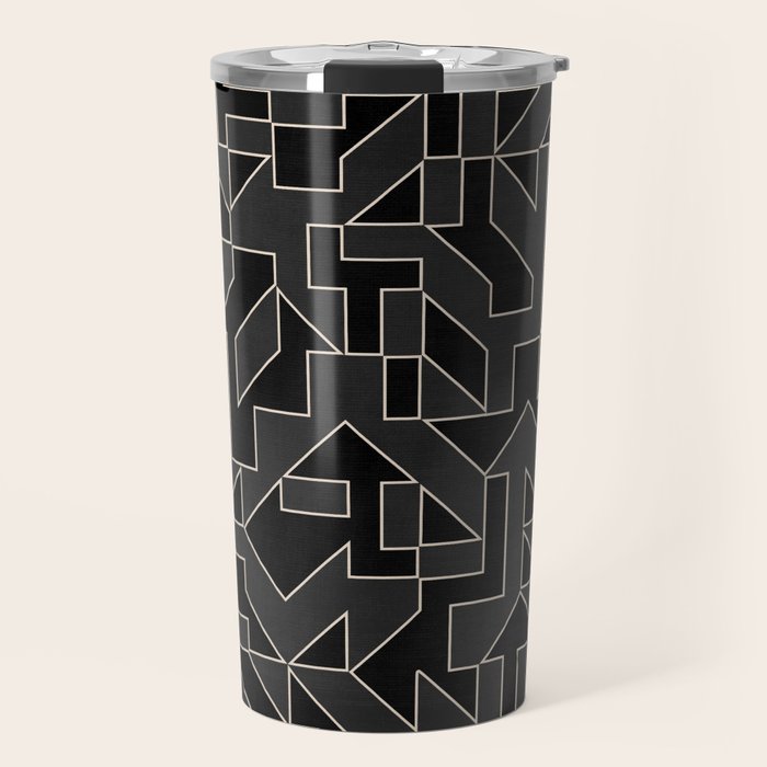 Black and White Geometric Abstract Artwork Travel Mug Gallery Image 1