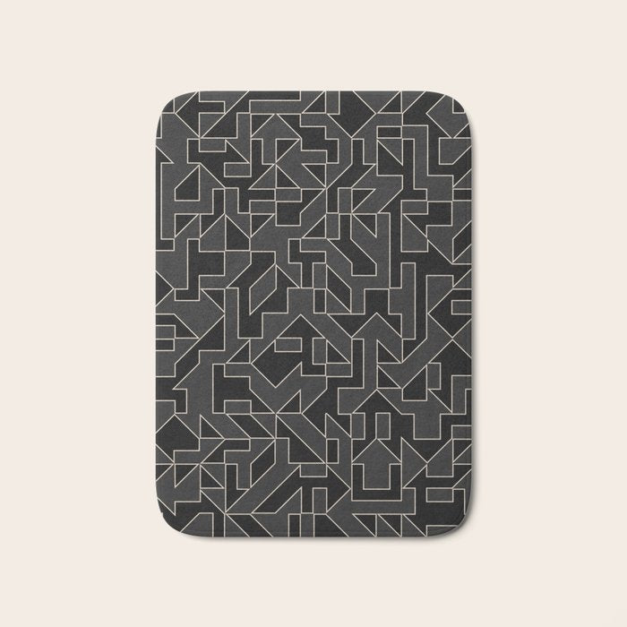 Black and White Geometric Abstract Artwork Bath Mat Gallery Image 1