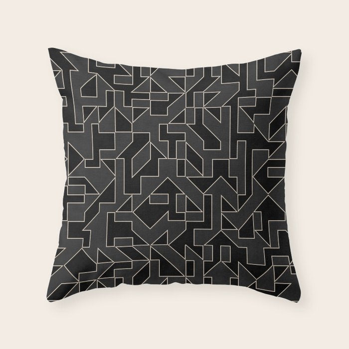 Black and White Geometric Abstract Artwork Throw Pillow Gallery Image 6