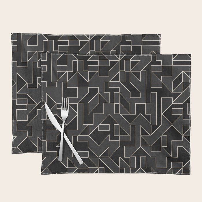 Black and White Geometric Abstract Artwork Placemat Gallery Image 1