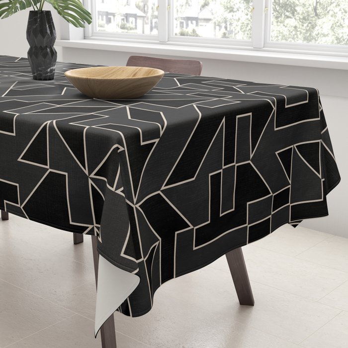 Black and White Geometric Abstract Artwork Tablecloth Gallery Image 3