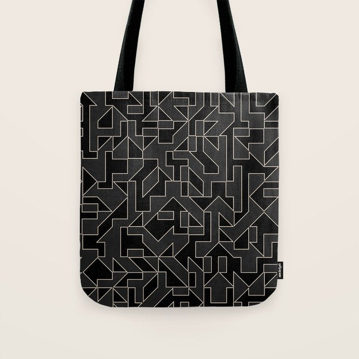Black and White Geometric Abstract Artwork Tote Bag Gallery Image 1
