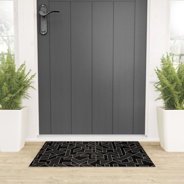 Black and White Geometric Abstract Artwork Welcome Mat Gallery Image 3