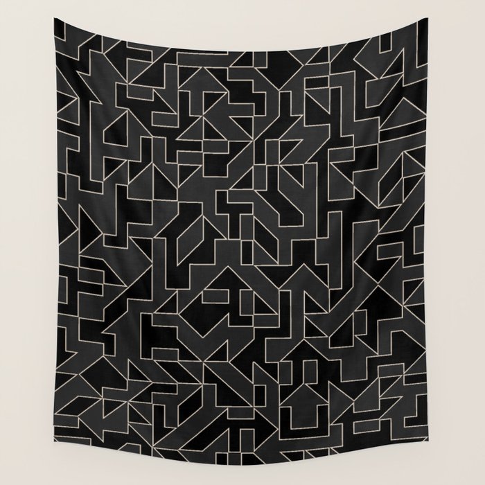 Black and White Geometric Abstract Artwork Wall Tapestry Gallery Image 4