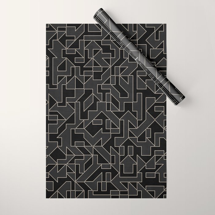 Black and White Geometric Abstract Artwork Wrapping Paper Gallery Image 1