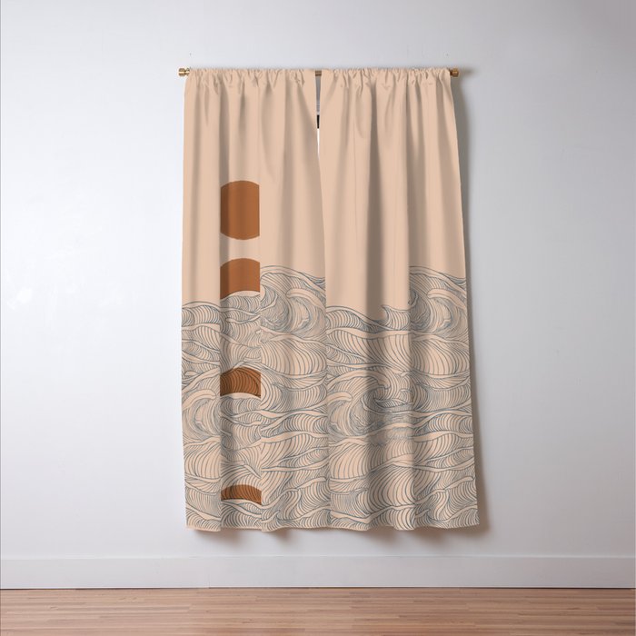 Vintage abstract landscape the great wave ocean sunset moon Window Curtain Gallery Image 3