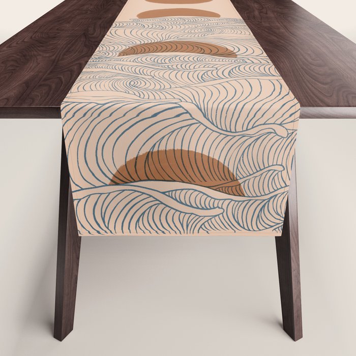 Vintage abstract landscape the great wave ocean sunset moon Table Runner Gallery Image 1