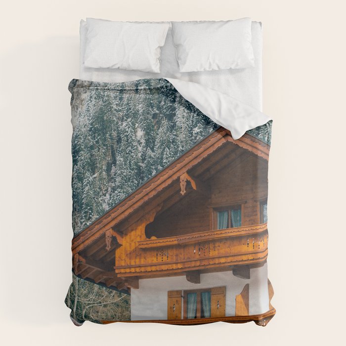 Alpine Architecture - Austria in Winter - Skiing Chalet Photgraphy Duvet Cover Gallery Image 1