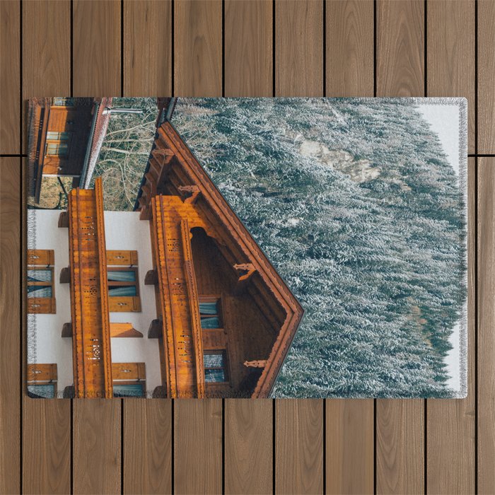 Alpine Architecture - Austria in Winter - Skiing Chalet Photgraphy Outdoor Rug Gallery Image 1
