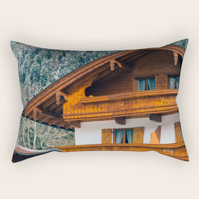 Alpine Architecture - Austria in Winter - Skiing Chalet Photgraphy Rectangular Pillow Gallery Image 2