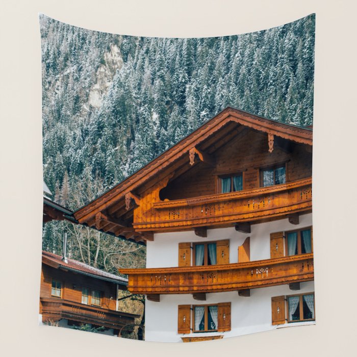 Alpine Architecture - Austria in Winter - Skiing Chalet Photgraphy Wall Tapestry Gallery Image 4