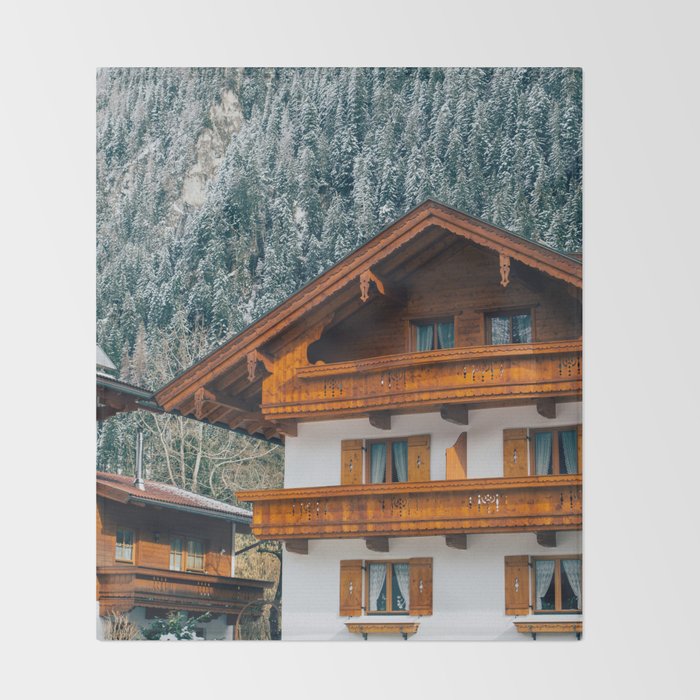 Alpine Architecture - Austria in Winter - Skiing Chalet Photgraphy Throw Blanket Gallery Image 2