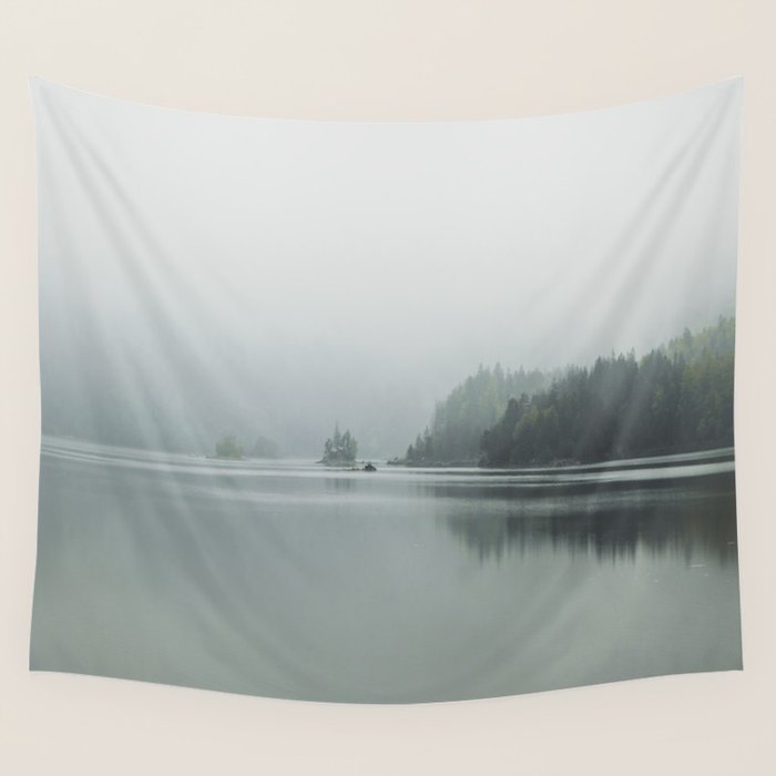 Fog over the Lake - Landscape Photography Wall Tapestry Gallery Image 1