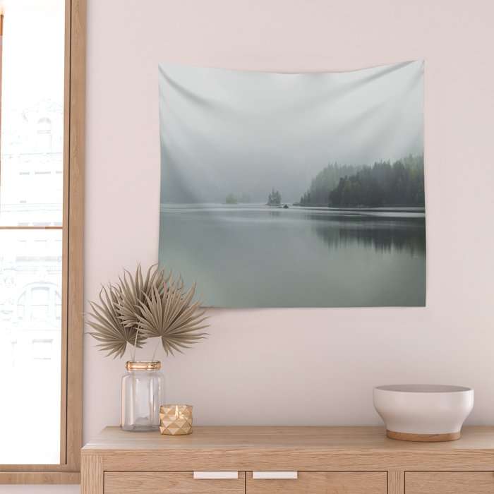 Fog over the Lake - Landscape Photography Wall Tapestry Gallery Image 2