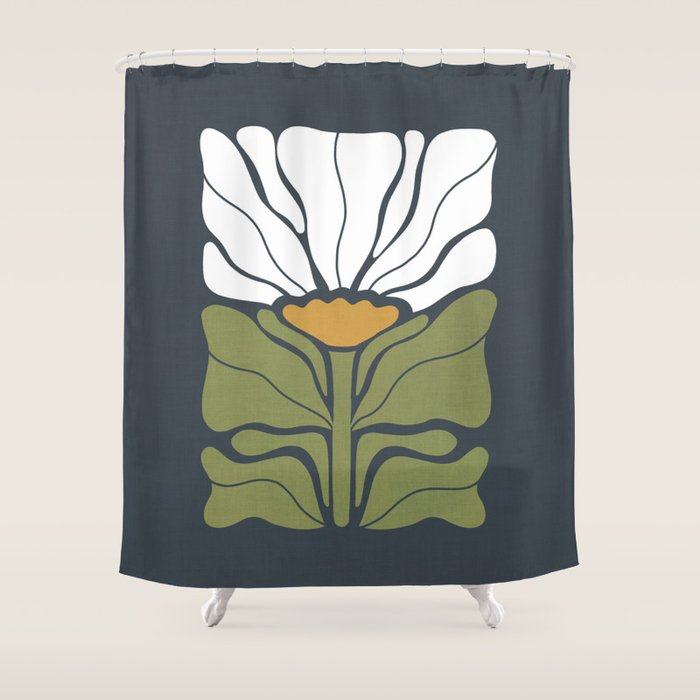 Modern Boho Art Nouveau Floral 3.1 ochre green grey Shower Curtain Gallery Image 1