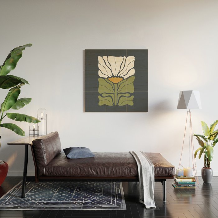 Modern Boho Art Nouveau Floral 3.1 ochre green grey Wood Wall Art Gallery Image 2