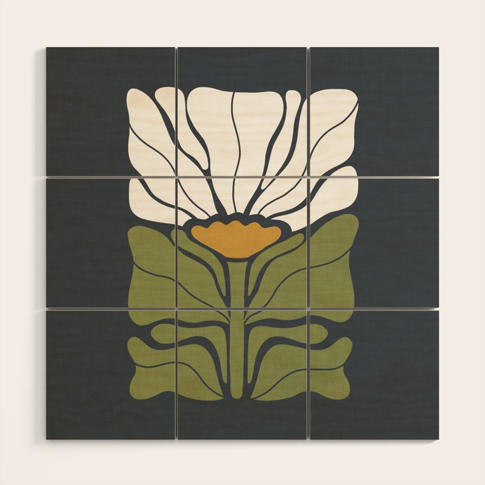 Modern Boho Art Nouveau Floral 3.1 ochre green grey Wood Wall Art Gallery Image 1