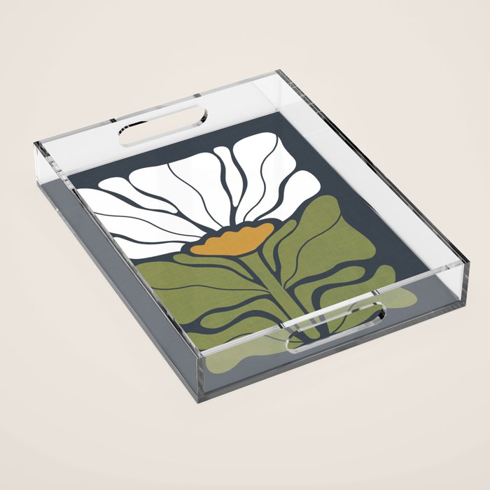 Modern Boho Art Nouveau Floral 3.1 ochre green grey Acrylic Tray Gallery Image 1