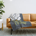 Modern Boho Art Nouveau Floral 3.1 ochre green grey Throw Blanket Gallery Image 1