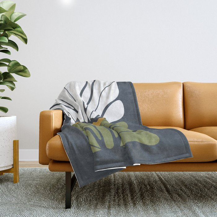 Modern Boho Art Nouveau Floral 3.1 ochre green grey Throw Blanket Gallery Image 1
