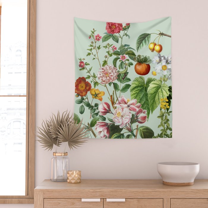 Persimmon Botanical Bloom Mint Green  Wall Tapestry Gallery Image 2