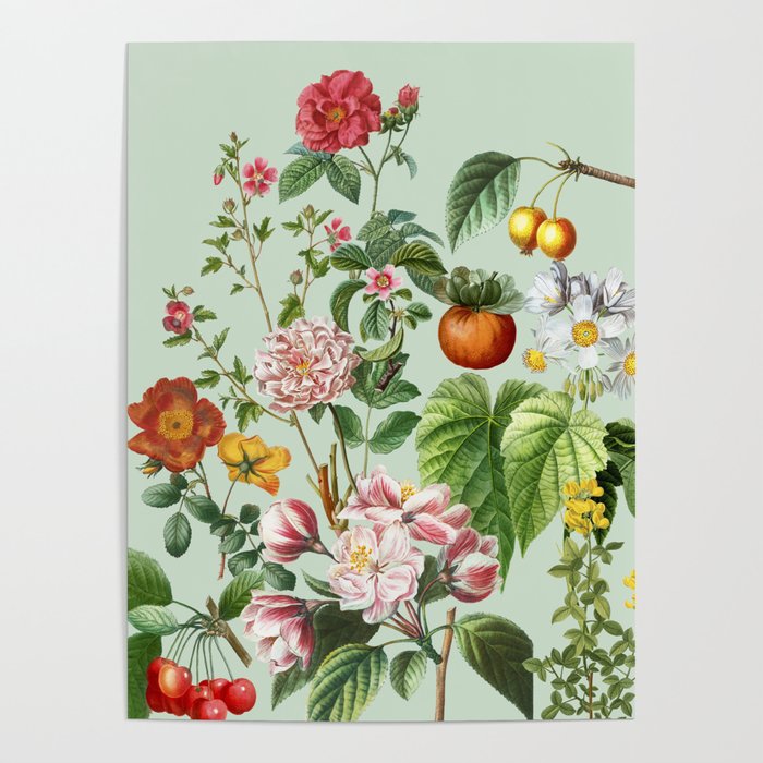 Persimmon Botanical Bloom Mint Green  Poster Gallery Image 4