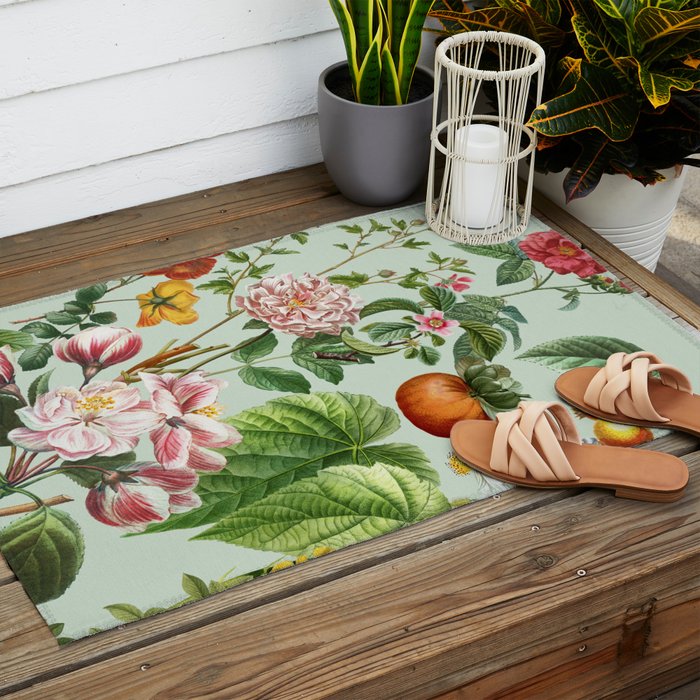 Persimmon Botanical Bloom Mint Green  Outdoor Rug Gallery Image 2