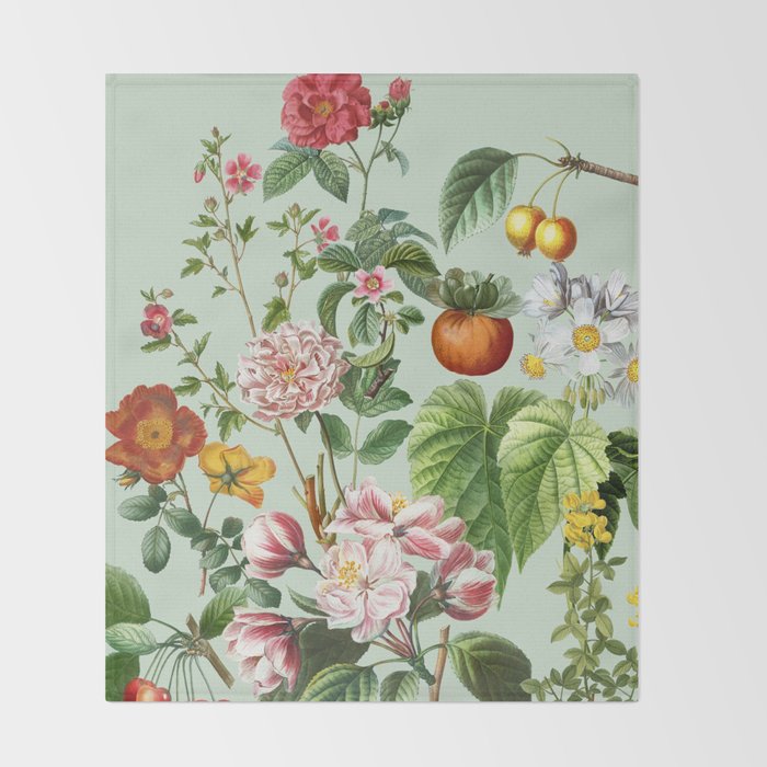 Persimmon Botanical Bloom Mint Green  Throw Blanket Gallery Image 2
