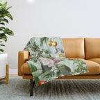 Persimmon Botanical Bloom Mint Green  Throw Blanket Gallery Image 1