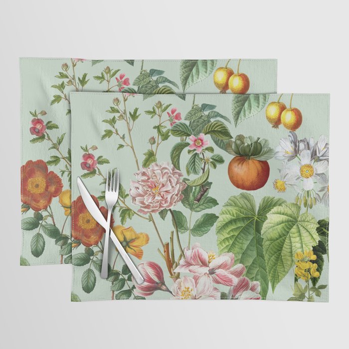 Persimmon Botanical Bloom Mint Green  Placemat