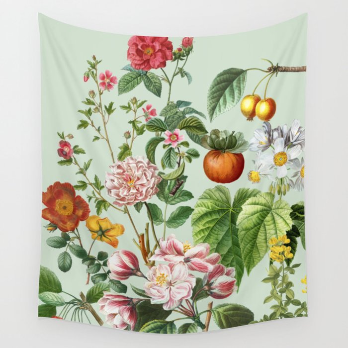 Persimmon Botanical Bloom Mint Green  Wall Tapestry Gallery Image 4