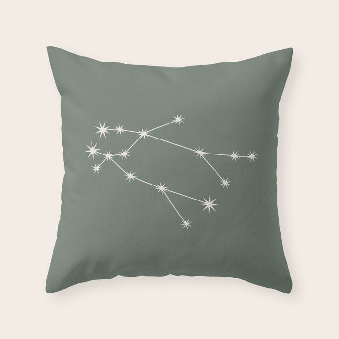 Gemini Zodiac Star Constellation Line Art Sage Throw Pillow Gallery Image 6