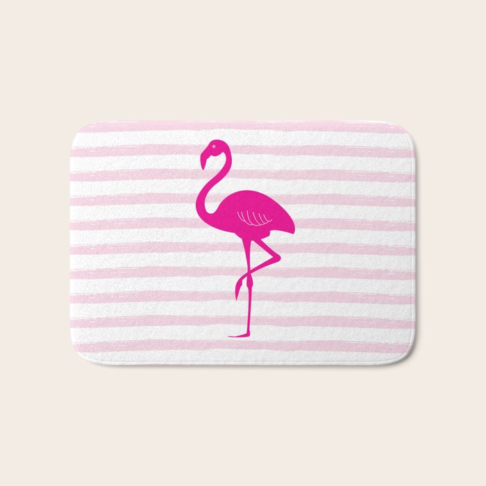 Flamingo & Stripes - Blush Hot Pink Bath Mat Gallery Image 1