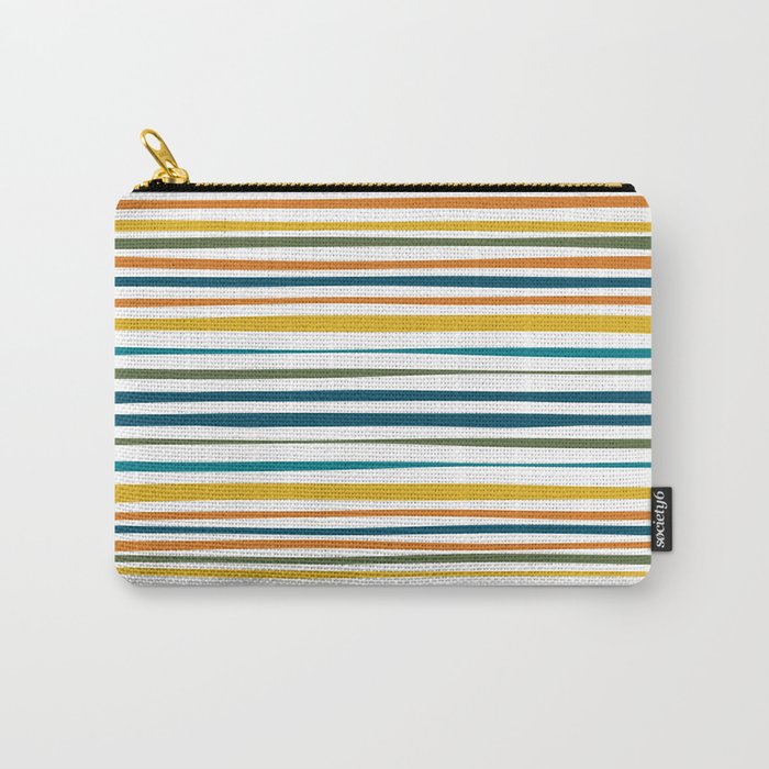 Natural Stripes Pattern in Moroccan Teal Blue Olive Green Mustard Orange Ochre White Carry All Pouch Gallery Image 1