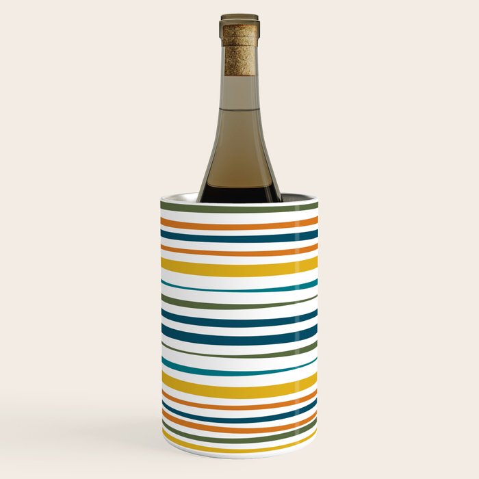 Natural Stripes Pattern in Moroccan Teal Blue Olive Green Mustard Orange Ochre White Wine Chiller Gallery Image 1