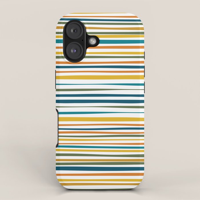 Natural Stripes Pattern in Moroccan Teal Blue Olive Green Mustard Orange Ochre White iPhone Case Gallery Image 1