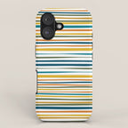 Natural Stripes Pattern in Moroccan Teal Blue Olive Green Mustard Orange Ochre White iPhone Case Gallery Image 1