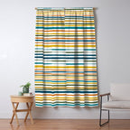 Natural Stripes Pattern in Moroccan Teal Blue Olive Green Mustard Orange Ochre White Window Curtain Gallery Image 5